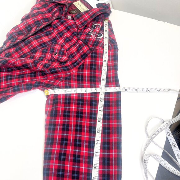 Red Multi Color Long Sleeve Button Up Pearl Snap Flannel Shirt Large - Picture 9 of 14